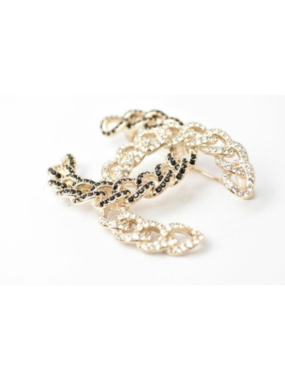 Chanel Brooch Pin Rhinestone Gold Black - Picture 6 of 6